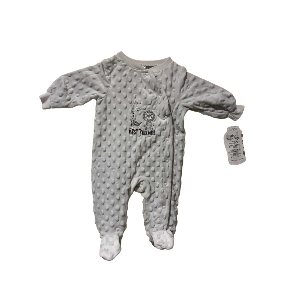 Little Beginnings 0-3M Blue Minky Dot Footed Sleep and‎ Play Giraffe Lion NEW